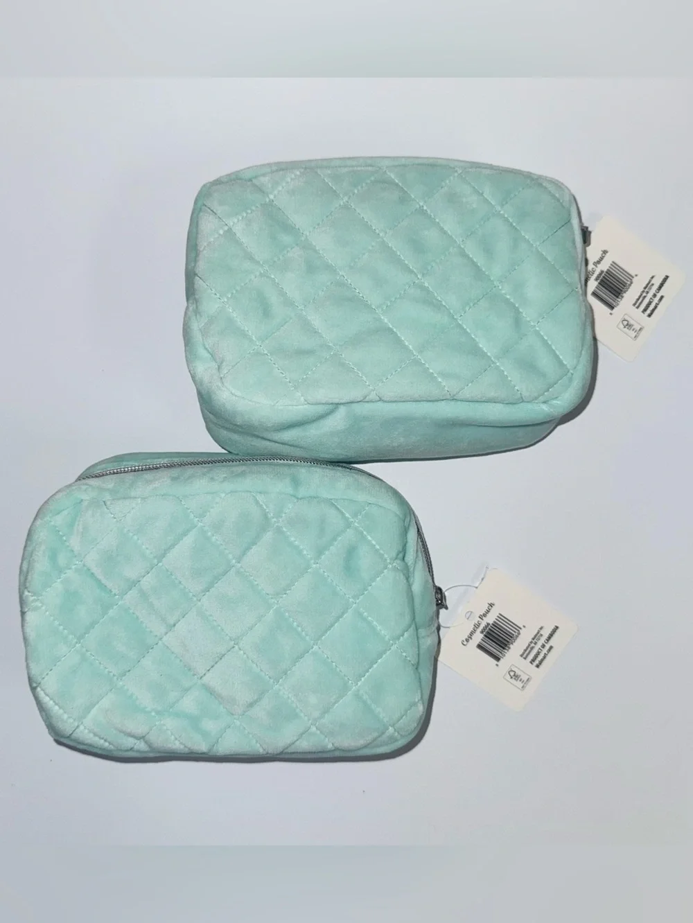 Bow Embroidered Velvet Makeup Bag Turquoise Pink Lot of Two NWT